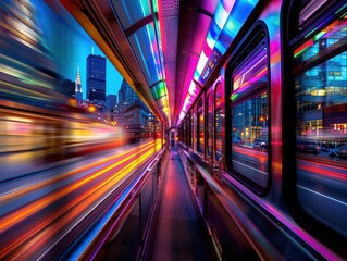 Fototapeta premium Public transportation systems in action, vibrant colors, photography, dynamic, bustling