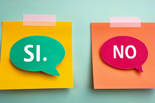 notas stickers con frase si y no, concepto de decision, opuestos, recursos editoriales papel collage, afirmativo negativo ideas