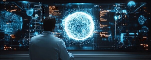 Doctor examining a 3D holographic tumor scan, emphasizing the use of precise medicine and advanced diagnostic techniques, vivid and detailed