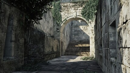 Stone Archway and Steps in an Ancient Building