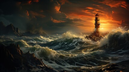 Lighthouse Standing Strong Amidst Stormy Seas