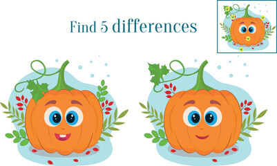 Find 5 differences between two images of a pumpkin