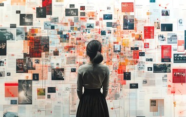 A detailed network of fake news nodes intertwined, highlighting the challenges of media literacy and the spread of misinformation