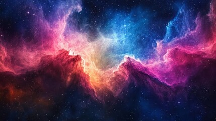 Fototapeta premium A colorful nebula with swirling clouds of pink, blue, and purple gas, creating a vibrant cosmic scene.
