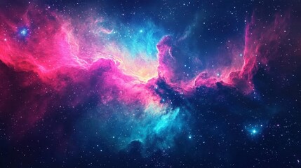 Obraz premium A colorful nebula with swirling clouds of pink, blue, and purple gas, creating a vibrant cosmic scene.