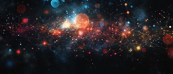 Obraz premium An intricate network of nodes tagged fake news, showcasing the challenges of understanding misinformation in media literacy