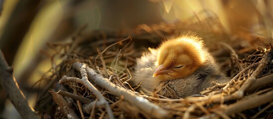 Fototapeta premium Newborn Bird Resting in the Nest