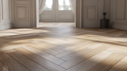 A detailed view of a chevron parquet floor, showcasing its elegant pattern and texture.