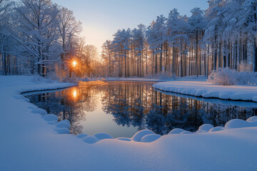 winter scene trees and lake