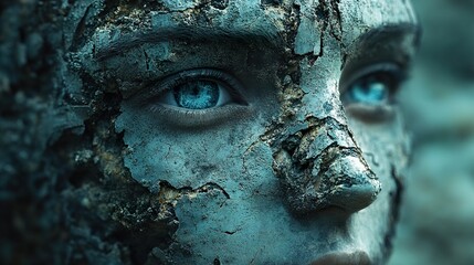 Close Up of a Weathered Human Face with Blue Eyes