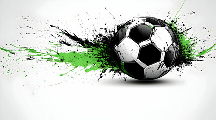 A dynamic illustration of a soccer ball with splashes of color.