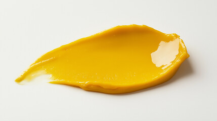 a single, elegant swatch of spicy mustard on a white background, with soft color gradients and a subtle sheen to highlight the texture and glossiness of the mustard