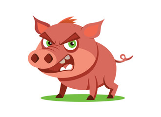 Angry Cartoon Pig Illustration – Fierce Wild Boar Character in Vector Art