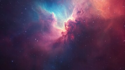 Obraz premium A nebula illuminated by a distant star, with pink and blue gases glowing softly in deep space.