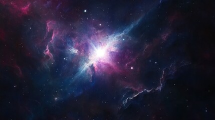 Obraz premium A nebula illuminated by a distant star, with pink and blue gases glowing softly in deep space.