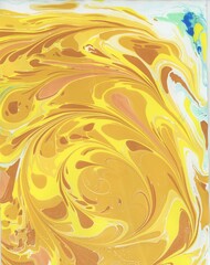 Hand Painted Abstract Marbled Artwork: Canary Swirl