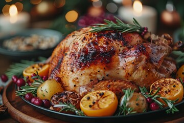 Thanksgiving feast  roasted turkey with vegetables for a memorable holiday dinner experience
