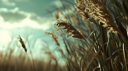 Golden Grass Field Under a Sunny Sky