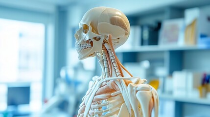 Anatomy of human shoulder muscles and joint structure orthopedic specialist with diagnostic tools medical office with anatomical charts