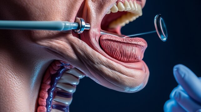 Anatomy of human throat larynx and esophagus ENT specialist using endoscope clinical setting with throat models