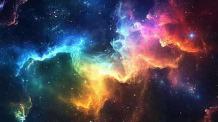 Fototapeta premium A vast, colorful nebula with swirling tendrils of gas illuminated by distant stars.