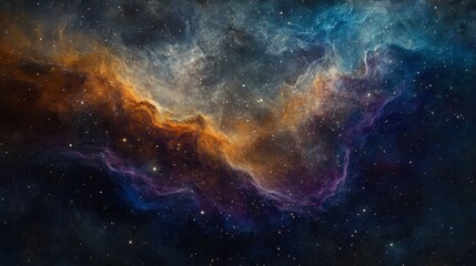 A vast, colorful nebula with swirling tendrils of gas illuminated by distant stars.