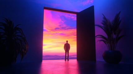 Person at threshold of new home, ready for fresh start.