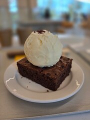 chocolate cake on a plate icecream