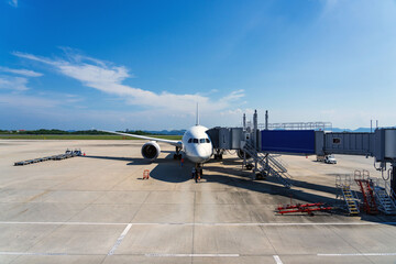 Airplane waiting for boarding at the airport apron