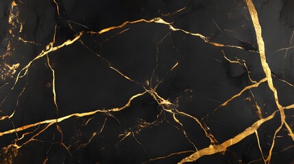 Seamless Black Marble Pattern with Golden Veins.