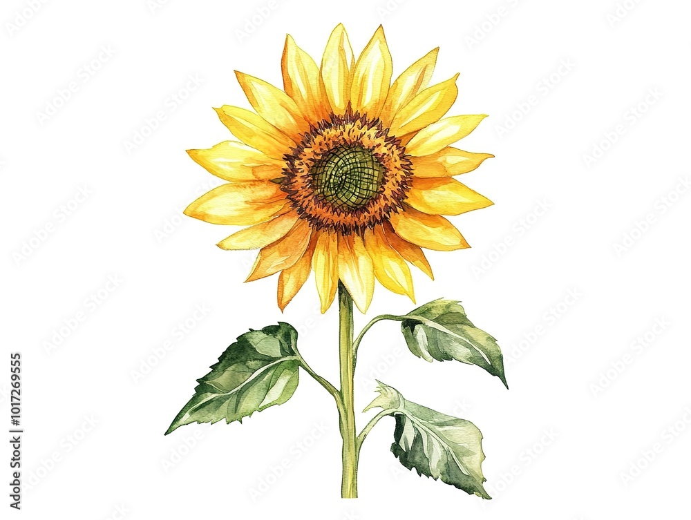 Canvas Prints A Watercolor Sunflower clipart. on white background  