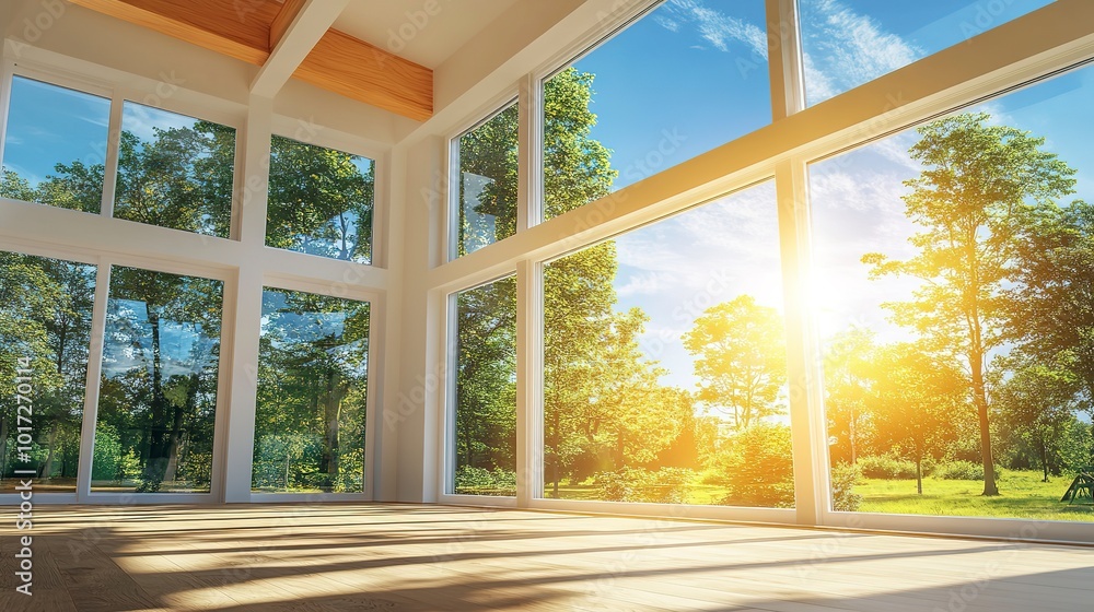 Sticker Home refurbishment process on a sunny day, featuring large, modern windows that allow natural light to flood the space. The image captures the essence of home improvement and renovation 