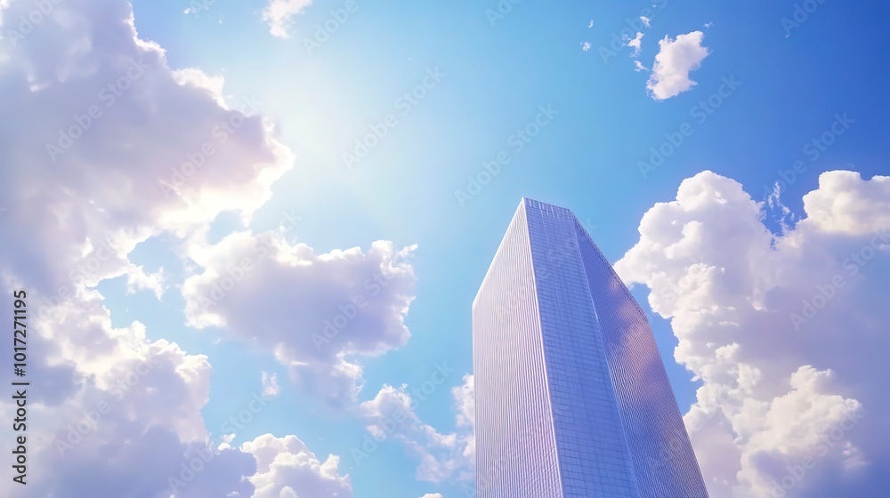 Poster Timelapse stock footage of clouds and blue sky with office building, hyper realistic 