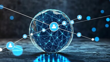 A glowing globe with a network of connections represents the global interconnectedness of people