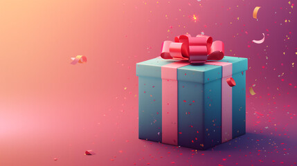 Virtual gift box with ribbon, digital gift, online shopping and digital goods. 
