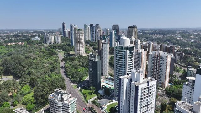 Curitiba Skyline At Curitiba In Parana Brazil. Highrise Building. Downtown District. Cityscape Landscape. Curitiba Skyline At Curitiba In Parana Brazil. Famous Destination. Parana Brazil. 