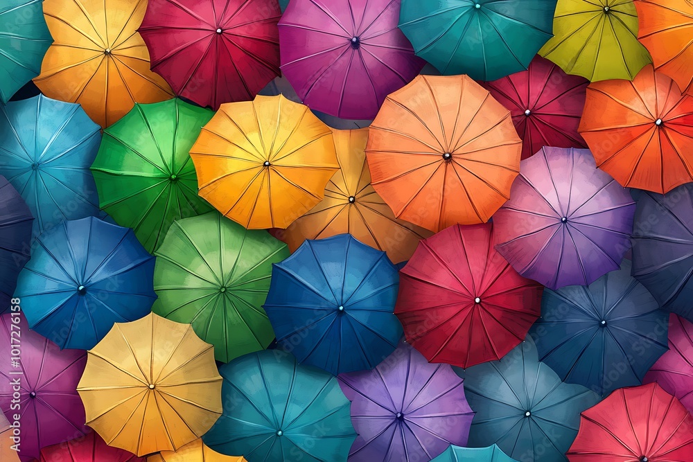 Poster A vibrant array of colorful umbrellas arranged in a visually appealing pattern.