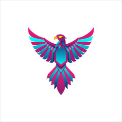 Eagle Gradient Logo Template and spreads both wings and is blue and purple