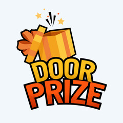Door prize text with gift box vector illustration. Suitable for online shop promotion bonus sticker.