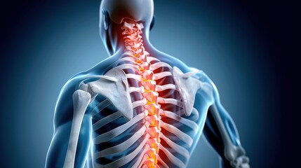 Detailed illustration of human spine anatomy showing vertebrae and surrounding structures. Ideal for educational purposes related to health and medical fields.