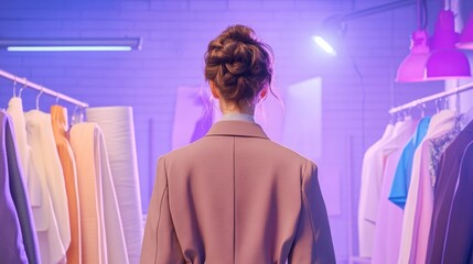 Fashion Designer Evaluating Collection in Studio