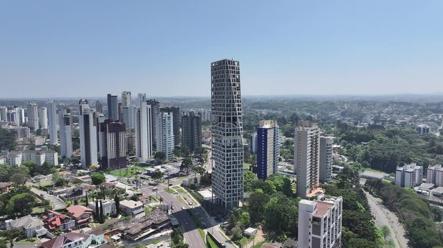 Curitiba Brazil. Futuristic Building At Curitiba In Parana Brazil. Highrise Building. Downtown District. Cityscape Landscape. Futuristic Building At Curitiba In Parana Brazil. Famous Destination.