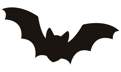 Flat icon of halloween black bat silhouette isolated on white background.