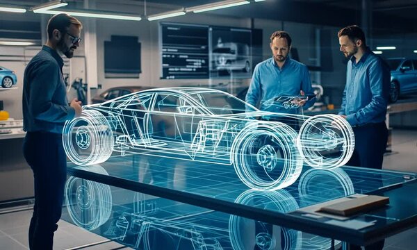 Automotive Engineers Reviewing a 3D Car Model - Powered by Adobe