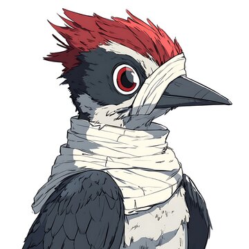 recommend clip art: Cartoon Woodpecker with a Bandage on its Eye.