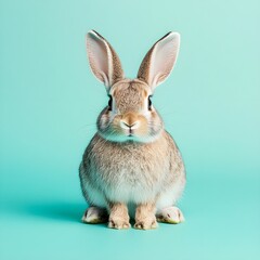 Fototapeta premium Adorable rabbit posing against a mint green background