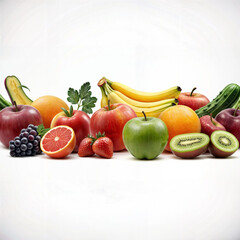 Naklejka na ściany i meble fruits and vegetables fruits and vegetables horizontally in the middle on a white background