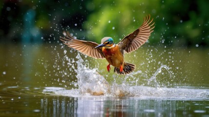 Kingfisher in Flight with Splashing Water