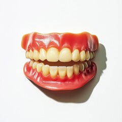 A set of dentures on a white background.