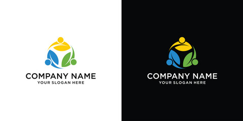 People with Leaf Logo Icon Design. Family and Friendship Logo Inspiration. Cooperation and Teamwork Logo Vector.